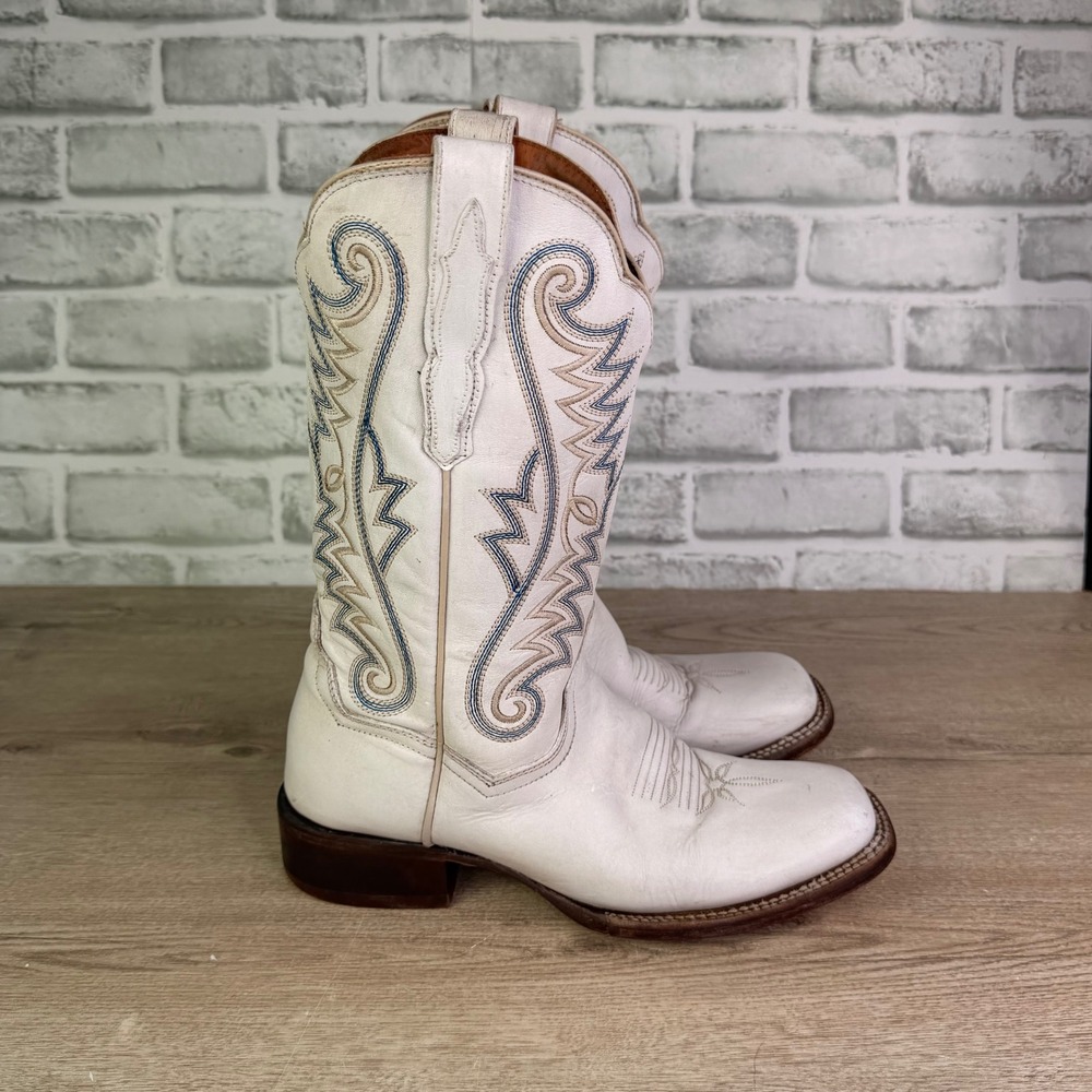 Dan Post White Leather Embroidered Western Boots Square Toe Womens 8.5 - Picture 2 of 9
